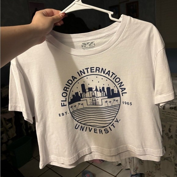 FIU Tops - FIU Florida International University Spell Out White Crop Tee Size Small